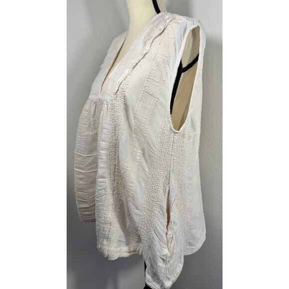 Free People Ivory Cream V Neck Top Sleeveless Cotton Tank Blouse Boho Woven M - Picture 3 of 9